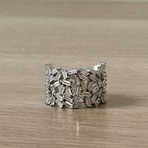 NEW silver tone faux baguette diamond large cocktail ring size 7